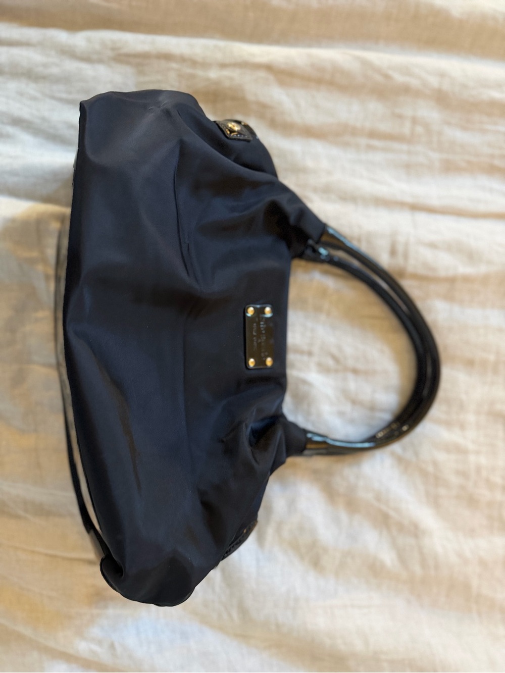 kate spade Black Nylon Shoulder Tote with Patent Handles